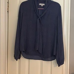 Navy and white polka dot blouse